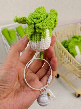 Handmade Amigurumi Crochet Cabbage Keychain and Bag Charm with a Bell